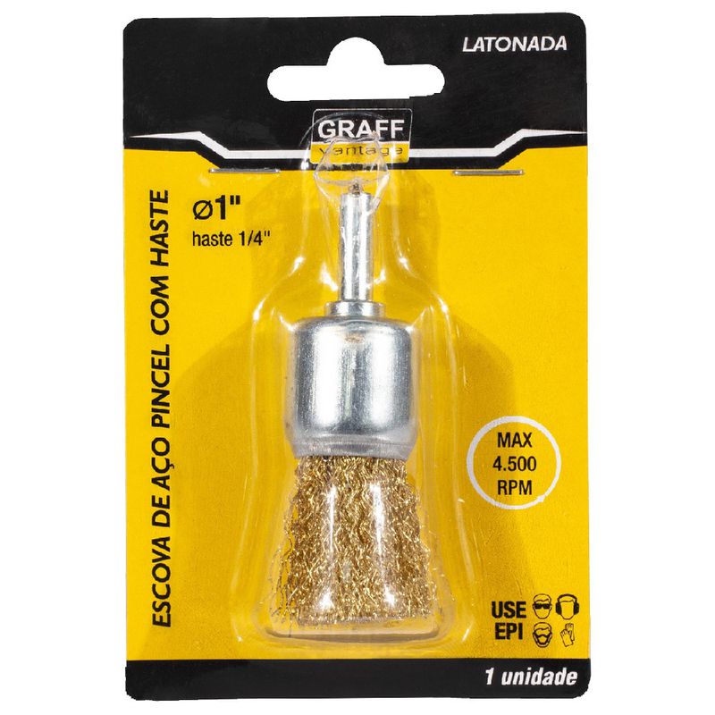 Escova de Aço Latonado tipo Pincel c/ Haste 1x1/4'' (571,0013) - Graff Vintage