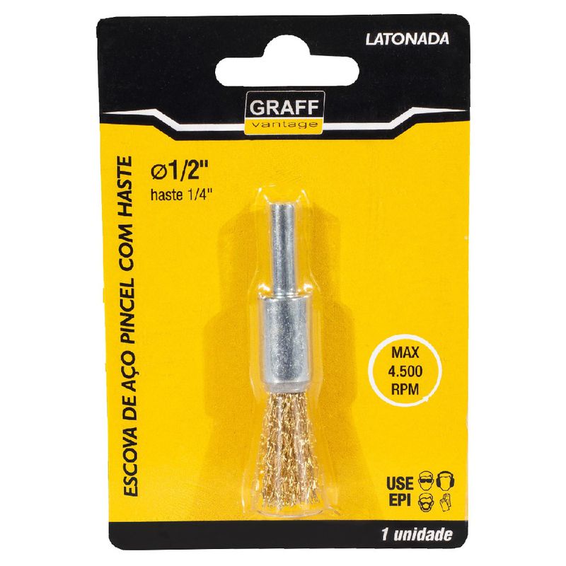 Escova de Aço Latonado tipo Pincel c/ Haste 1/2''x1/4'' (571,0010) - Graff Vintage