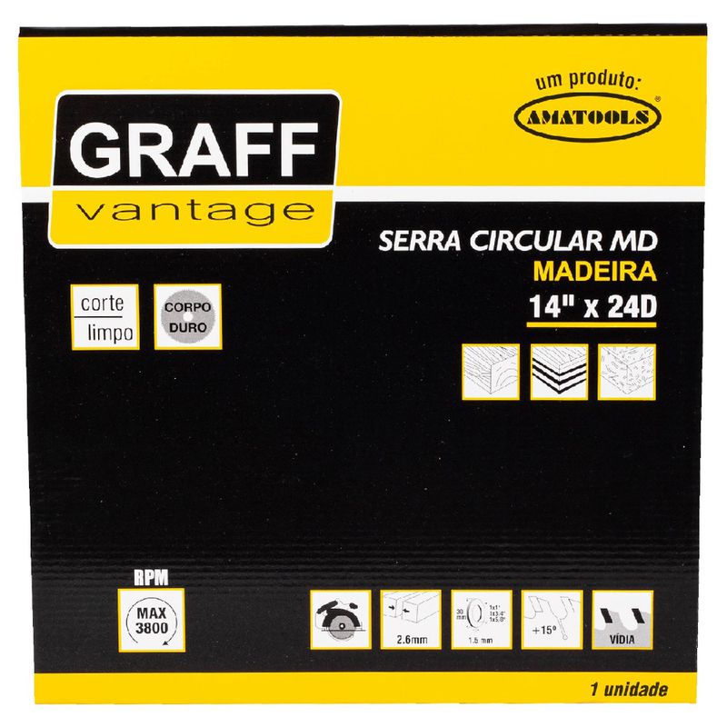 Serra Circular C/ Pastilha de Metal Duro P/ Madeira 14''x24D (579,0018) - Graff Vantage 