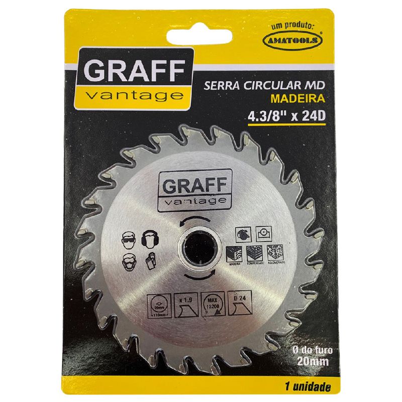Serra Circular C/ Pastilha de Metal Duro P/ Madeira 4.3/8''x24D (579,0001) - Graff Vantage 