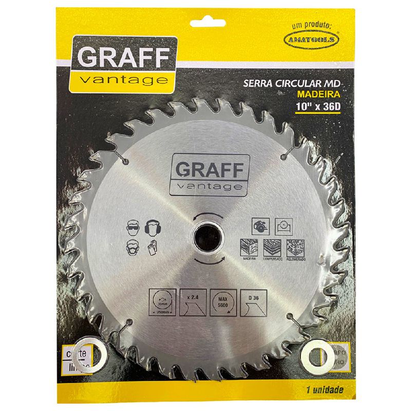 Serra Circular C/ Pastilha de Metal Duro P/ Madeira 10''x36D (579,0010) - Graff Vantage 