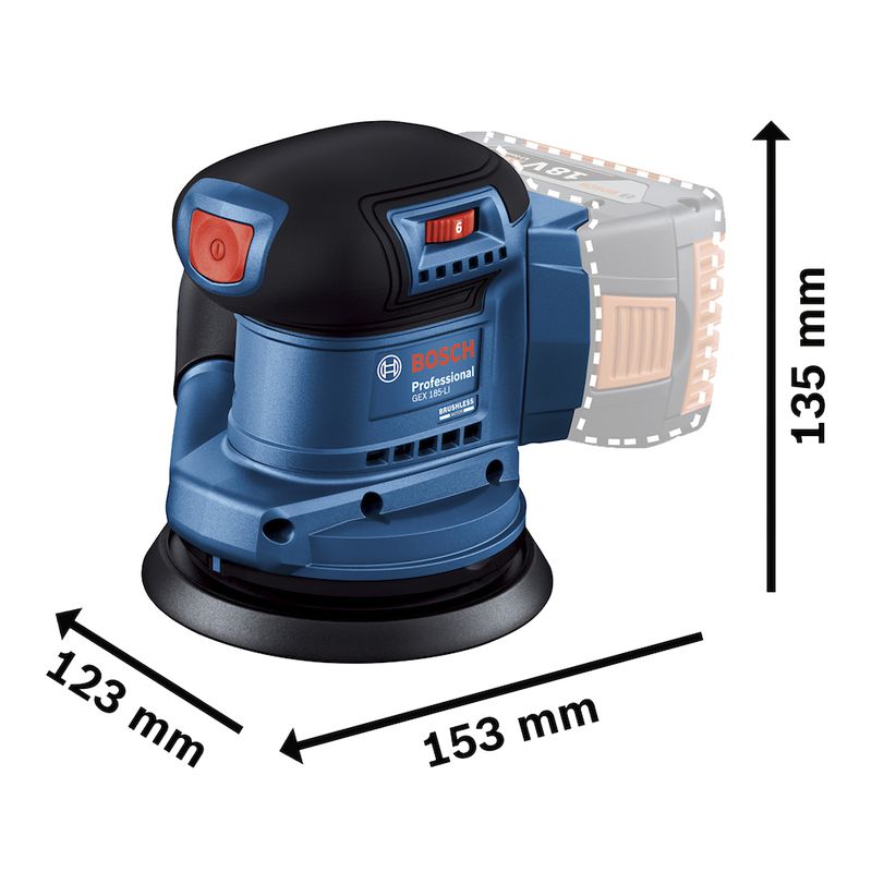 Lixadeira roto orbital à bateria Bosch GEX 185-LI, 18V SB Brushless