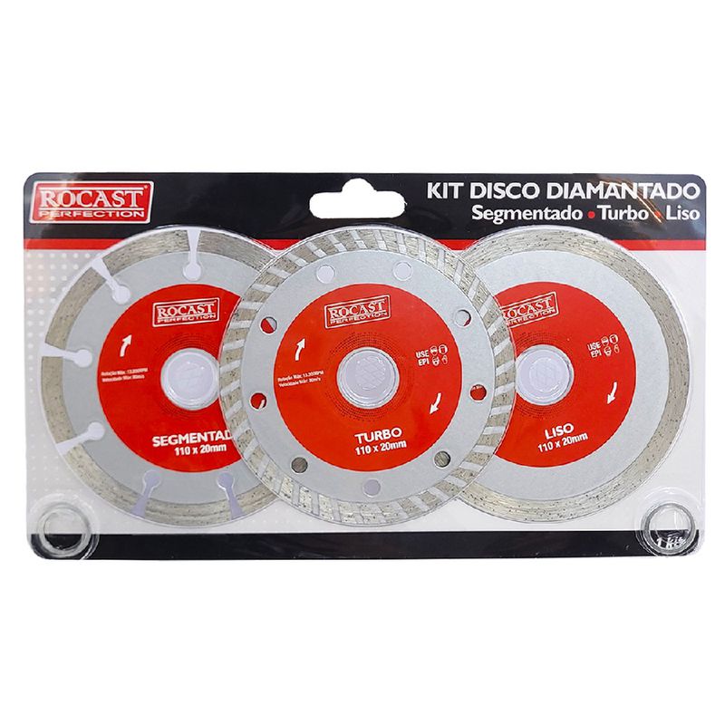 Kit Disco Diamantado Segmentado - Turbo - Liso C/ 3 pçs (34,0018) - Rocast 