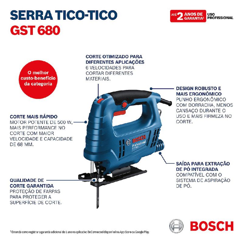 Serra Tico-tico Bosch GST 680 500W 1 Lâmina e Protetor Anti-farpas