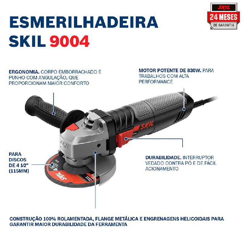 Esmerilhadeira Angular de 4.1/2'' Skil 9004 830W com 5 Discos