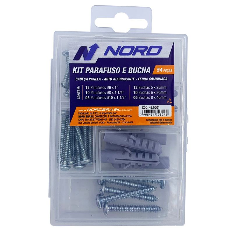 Kit Parafuso Cabeça Panela e Bucha 54 Peças (43,0001) - Nord