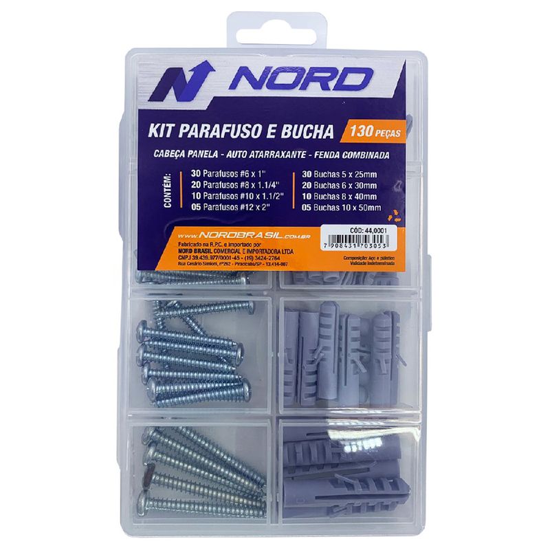 Kit Parafuso Cabeça Panela e Bucha 130 Peças (44,0001) - Nord