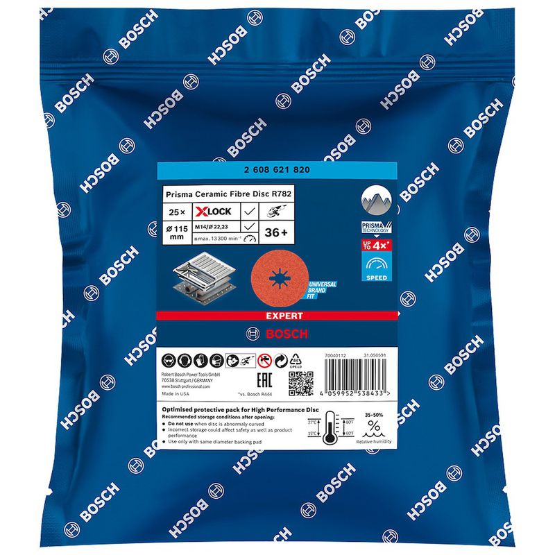 Disco de desbaste Bosch EXPERT Prisma Ceramic X-LOCK Diâmetro115mm, G 36+, 25 peças