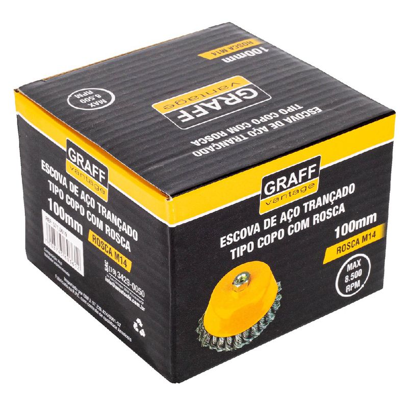 Escova de Aço Trançado tipo Copo c/ Rosca 100xM14mm (571,0019) - Graff Vintage