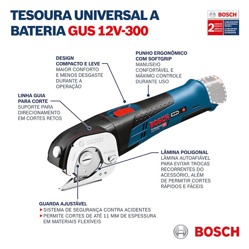 Tesoura Universal a bateria Bosch GUS 12V-300, 12 V SB
