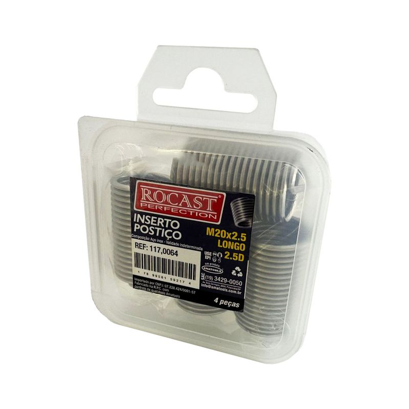 Inserto Postiço Longo - M 20 x 2,5 Com 4 Peças (117,0064) - Rocast