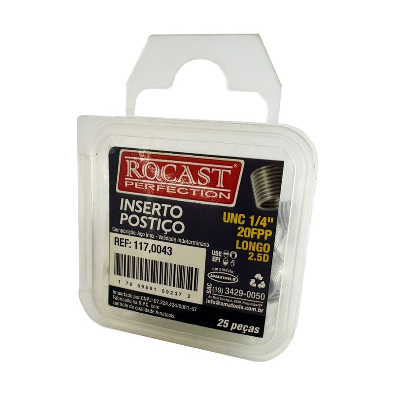 Inserto Postiço Longo - UNC 1/4'' Com 25 Peças (117,0043) - Rocast