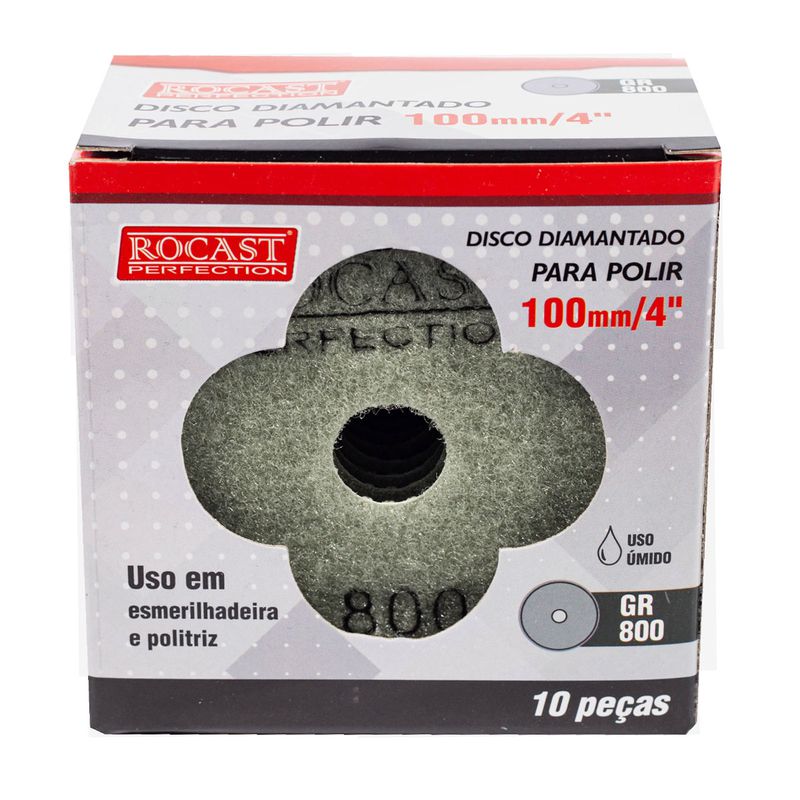 Kit Disco Diamantado Para Polir 4'' GR. 800 Com 10 Unidades (545,0005) - Rocast