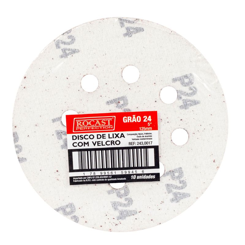 Kit Disco de Lixa Com Velcro 5'' GR. 24 Com 10 Unidades (243,0017) - Rocast
