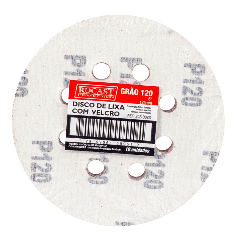 Kit Disco de Lixa Com Velcro 5'' GR. 120 Com 10 Unidades (243,0023) - Rocast