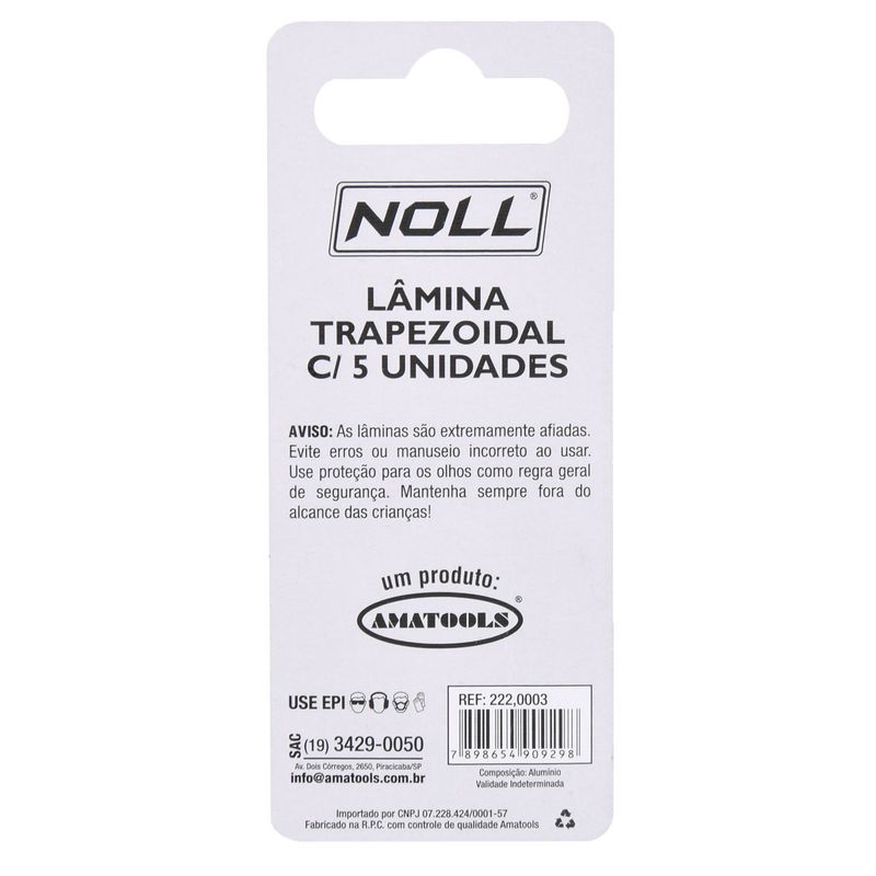 Lâmina Para Estilete Trapezoidal Com 5 Peças (222,0003) - Noll
