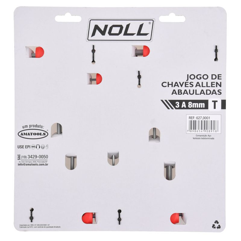 Jogo de Chave Allen Abaulada T 3 á 8mm Com 5 Peças (627,0001) - Noll