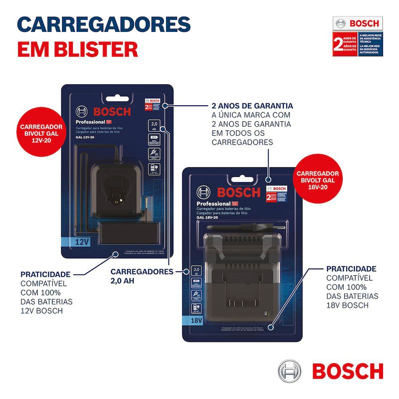 Carregador de bateria Bosch GAL 12V-20, Bivolt
