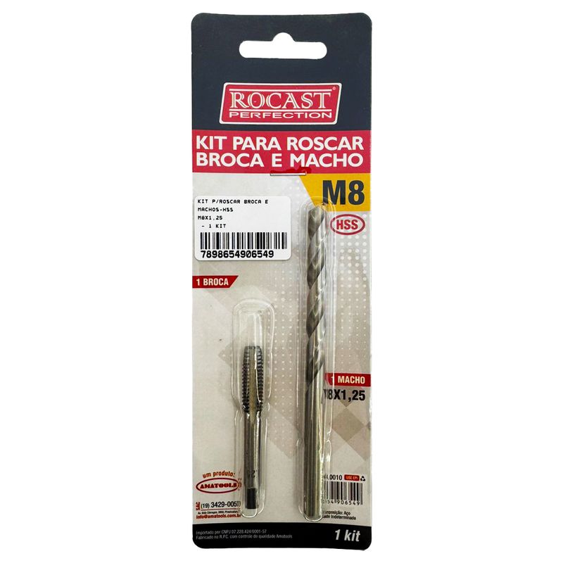 Kit Para Roscar Broca e Macho HSS M8 x 1,25mm (94,0010) - Rocast