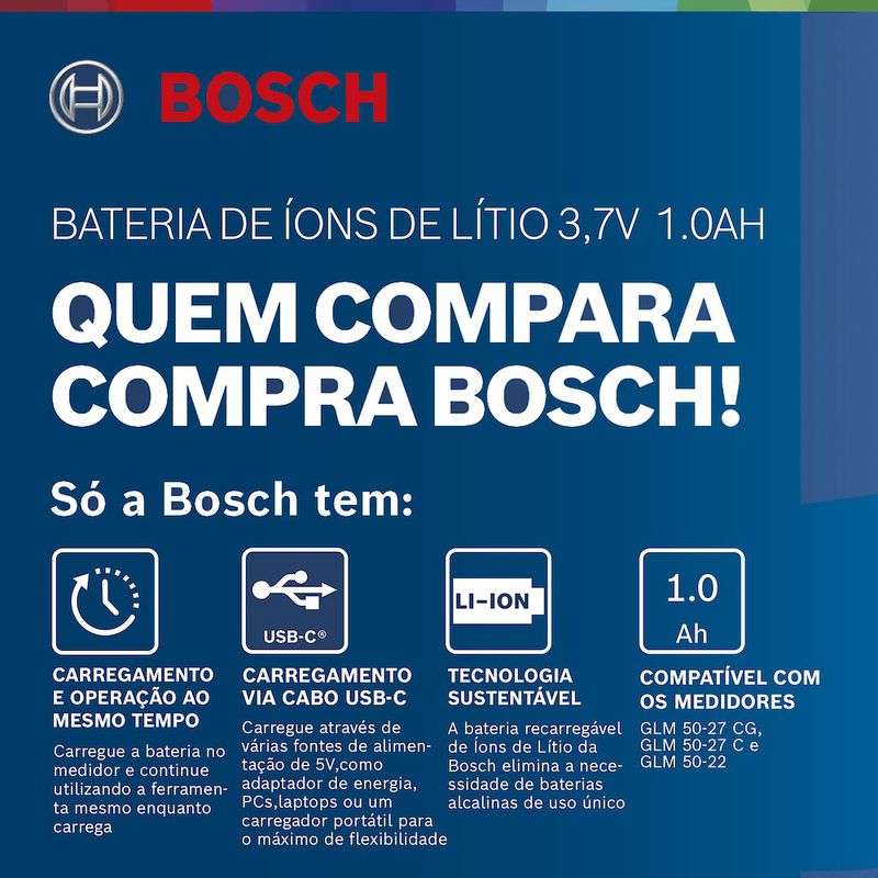 Bateria recarregável de íons de lítio Bosch 3,7V 1.0Ah