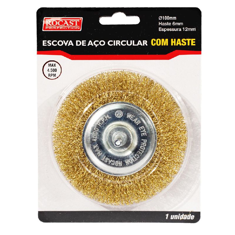 Escova Circular de Aço Latonado 100 x 12mm (319,0028) - Rocast