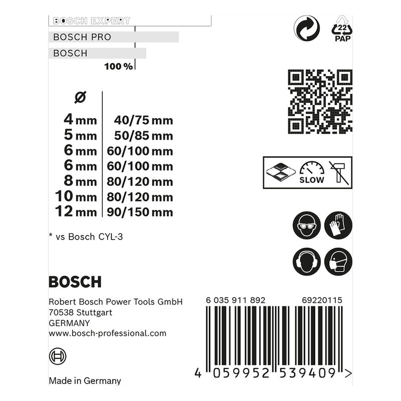Jogo Brocas Bosch EXPERT CYL-9 MultiConstruction Diâmetro 4-5-6-6-8-10-12 mm