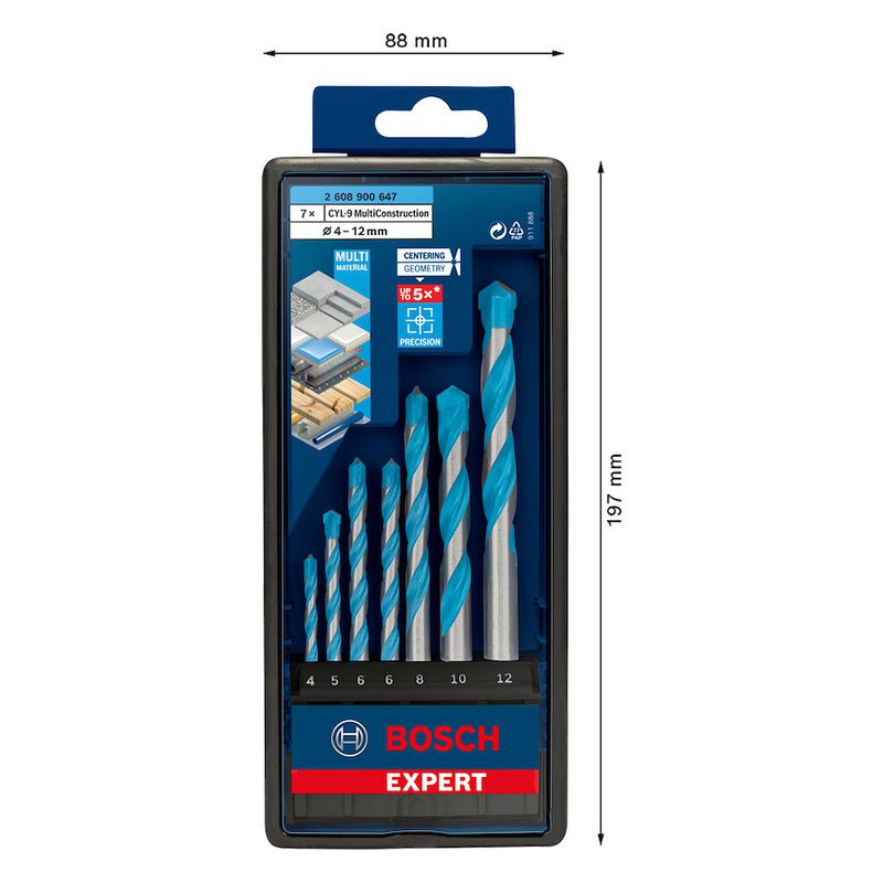 Jogo Brocas Bosch EXPERT CYL-9 MultiConstruction Diâmetro 4-5-6-6-8-10-12 mm