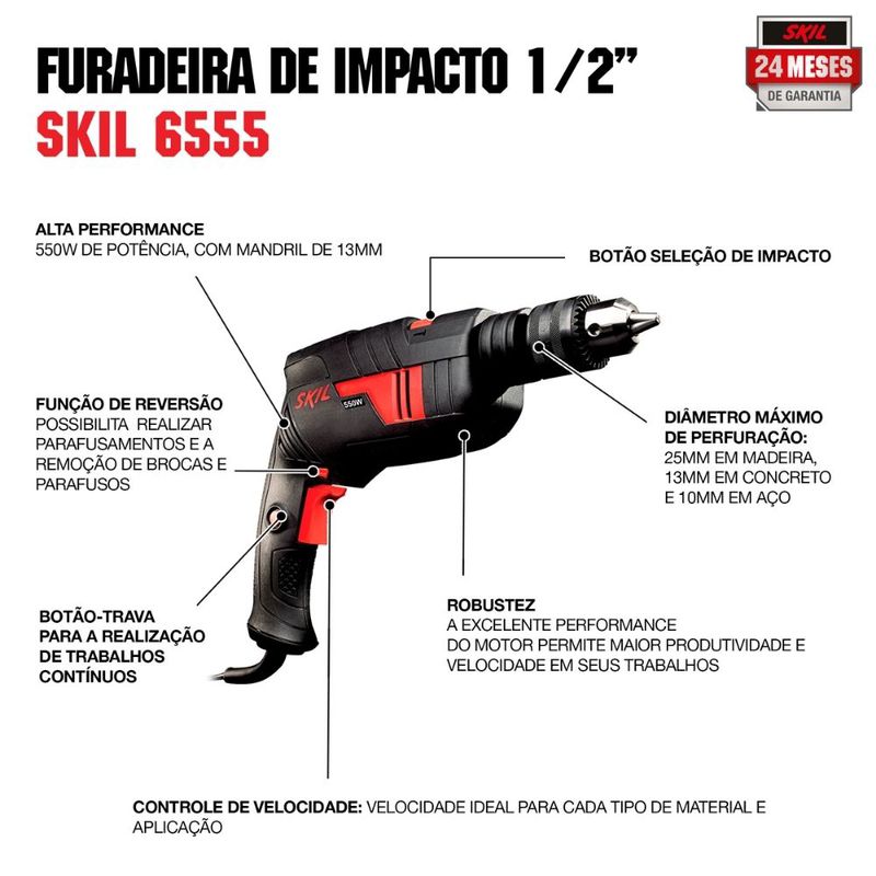 Furadeira de Impacto Skil 6555 570W, com 14 Brocas