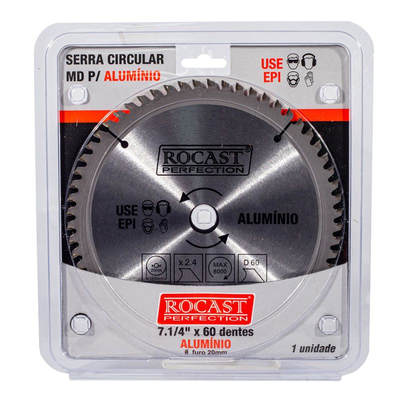 Serra Circular Pastilha Metal Duro Alumínio 185mm x 60 Dentes (120,0003) - Rocast
