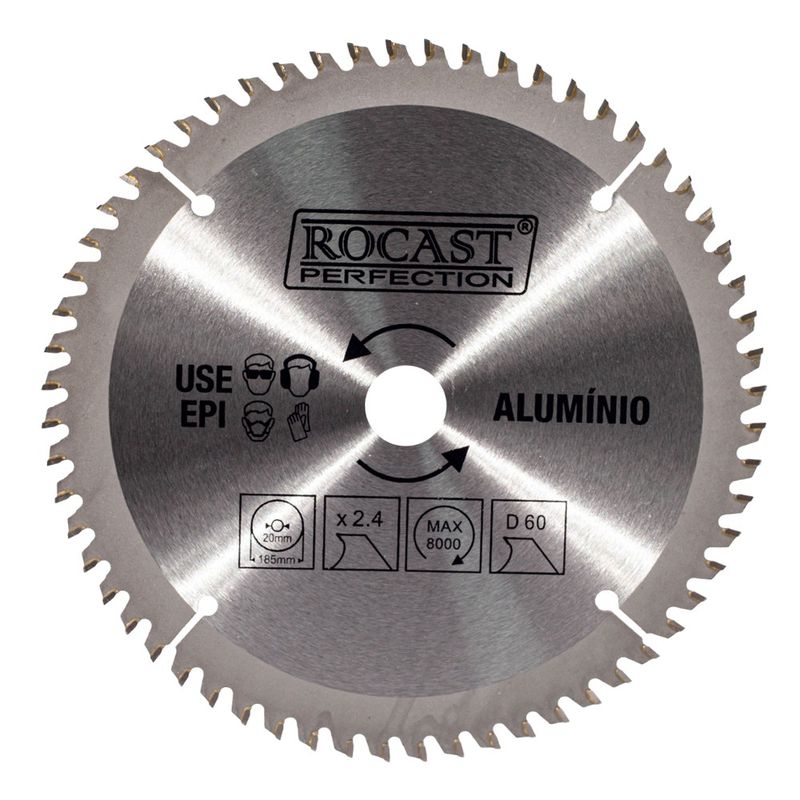 Serra Circular Pastilha Metal Duro Alumínio 185mm x 60 Dentes (120,0003) - Rocast