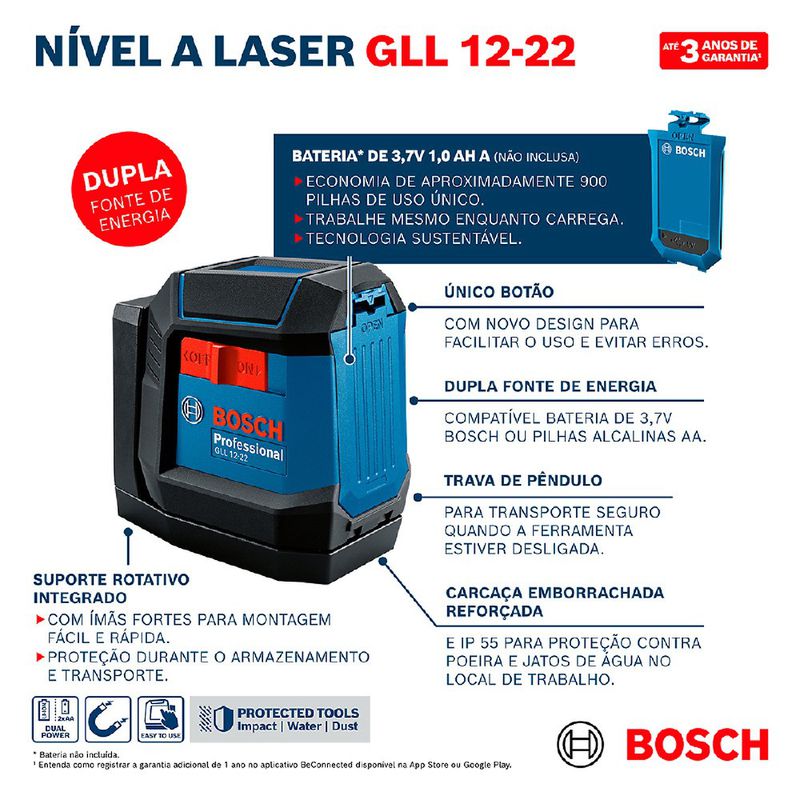 Nível à Laser Com Suporte Giratório 12M - GLL 12-22 (0601065220) - Bosch