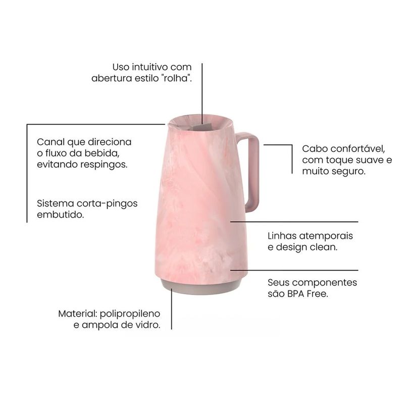 Bule Térmico em Plástico Marmorizado Rosa - Exata 500ml (61636/254) - Tramontina