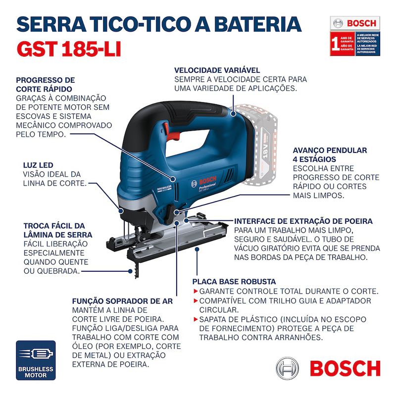 Serra tico tico à bateria Bosch GST 185-LI, 18V SB