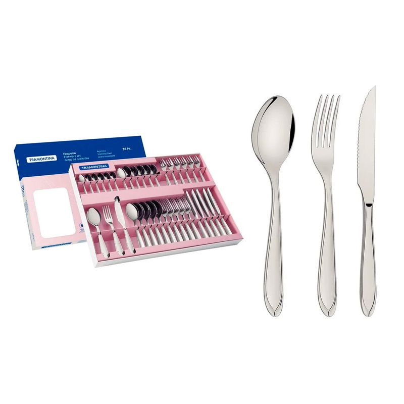 Faqueiro Laguna Com Facas Para Churrasco em Inox 36 Peças (66906/794) - Tramontina