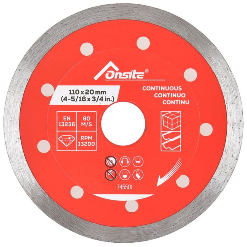 Disco Diamantado Contínuo Para Porcelanato 110mm x 5/16'' x 22.23mm / 20mm (745501) - Onsite