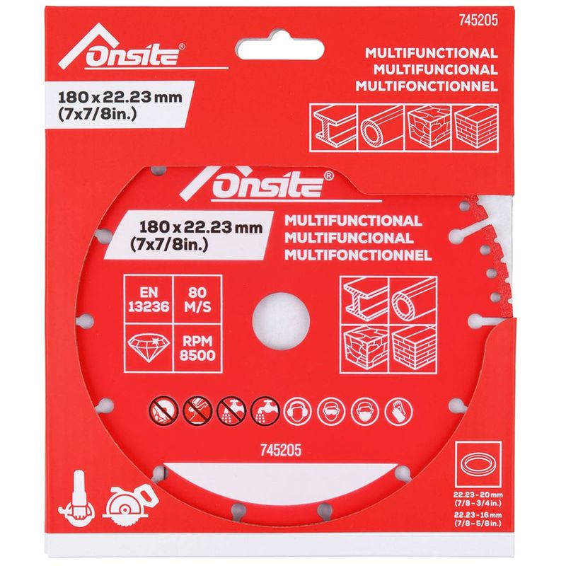 Disco Diamantado Para Multi-Material 7'' - 180mm x 22,23mm / 20mm (745205) - Onsite