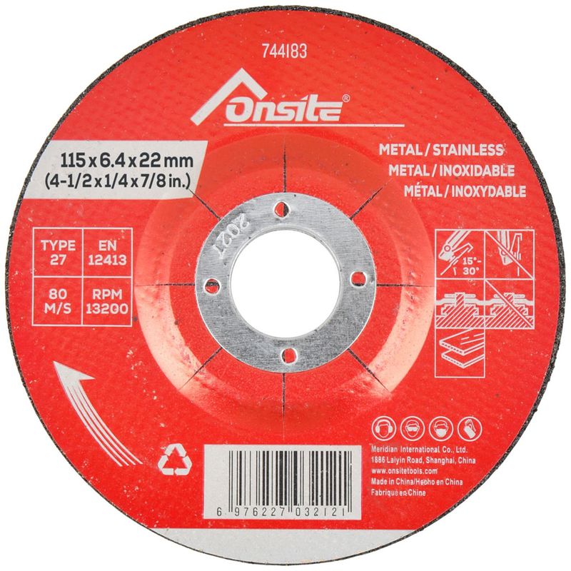 Disco de Desbaste Para Metal e Inox 4.1/2'' x 1/4'' x 7/8'' (744183) - Onsite
