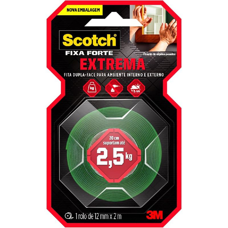 Fita Dupla Face Scotch Fixa Forte Extrema 12mm x 2m (HB004750087) - 3M