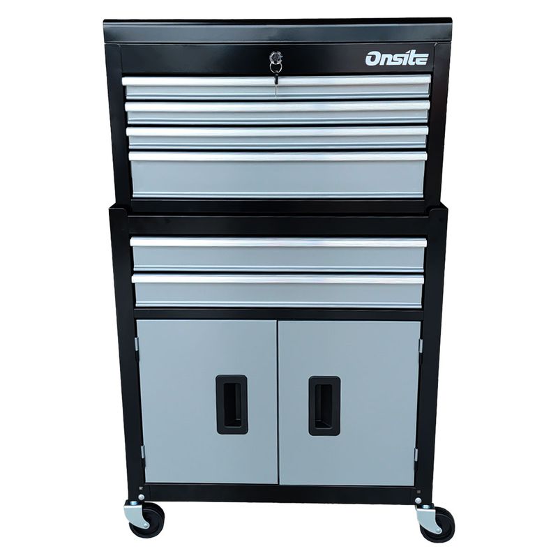 Carrinho Gabinete Fechado Para Ferramentas Com 6 Gavetas Preto e Cinza (O326424) - Onsite
