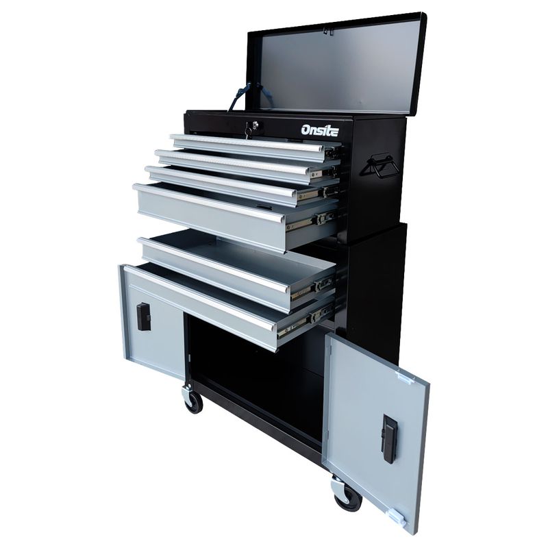 Carrinho Gabinete Fechado Para Ferramentas Com 6 Gavetas Preto e Cinza (O326424) - Onsite