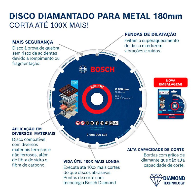 Esmerilhadeira Angular 7'' - 220V - GWS 30-180B Com Disco de Corte Diamantado - Bosch, 