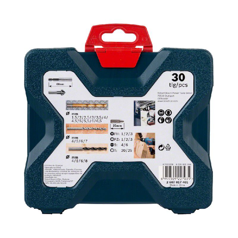 Kit de Pontas e Brocas em Titânio X-Line 30 peças - Bosch