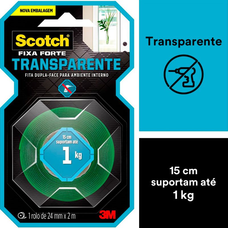 Fita Dupla Face Scoth Fixa Forte Transparente 24mm x 2m (HB004420194) - 3M