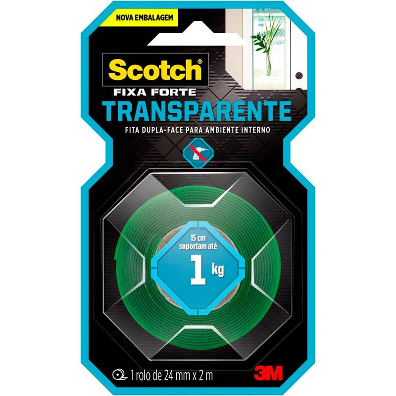 Fita Dupla Face Scoth Fixa Forte Transparente 24mm x 2m (HB004420194) - 3M