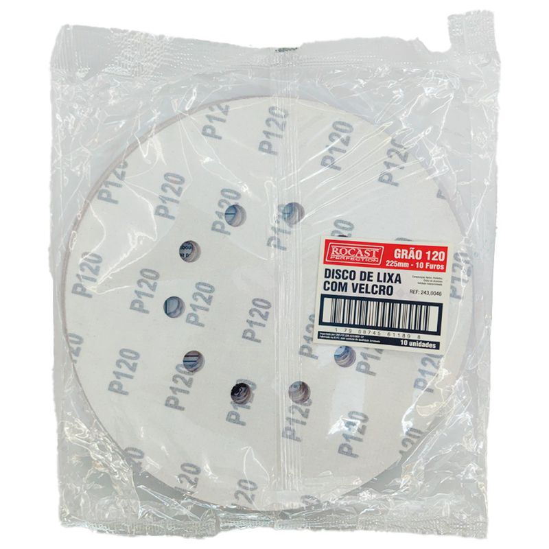 Kit Disco de Lixa Com Velcro 225mm - GR.120 Com 10 Unidades (243,0046) - Rocast