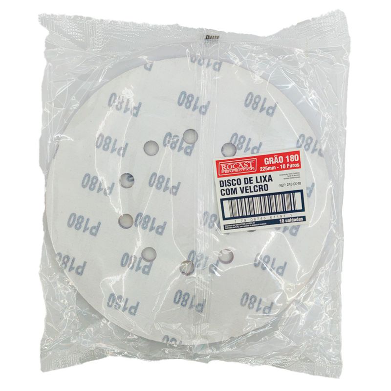 Kit Disco de Lixa Com Velcro 225mm - Gr.180 Com 10 Unidades (243,0048) - Rocast