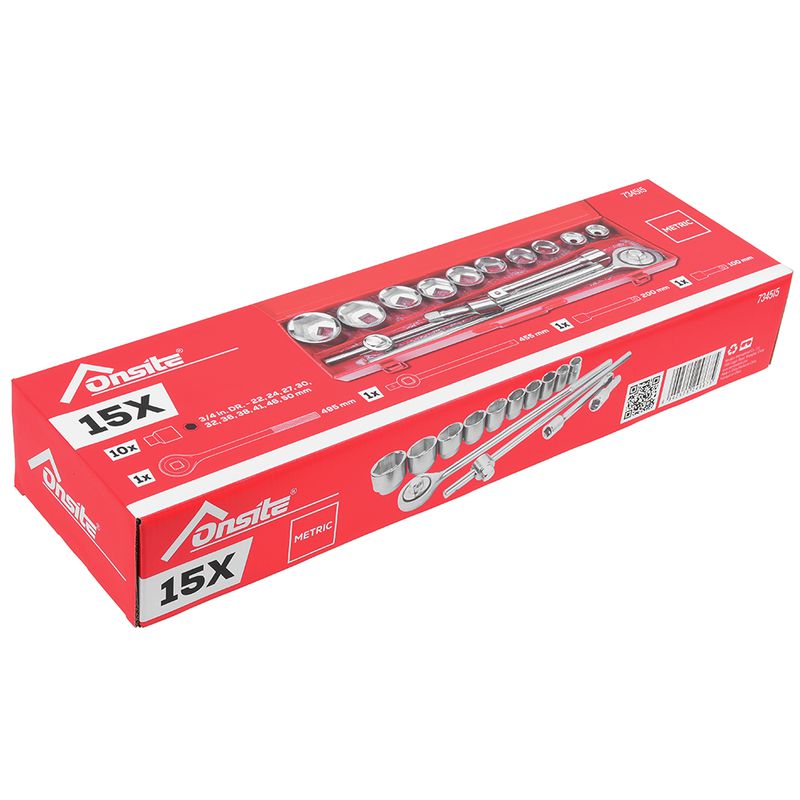 Jogo de Soquetes Sextavado 3/4'' - 14 Peças (734515) - Onsite