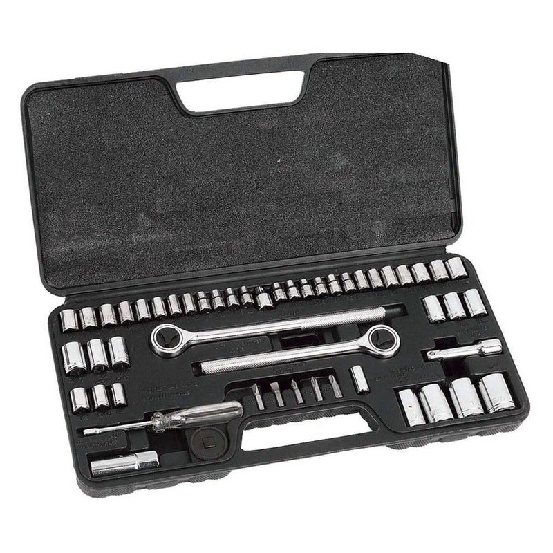 Carrinho Para Ferramentas Preto Com 3 Gavetas + Jogo de Soquete 52 Peças - Fercar