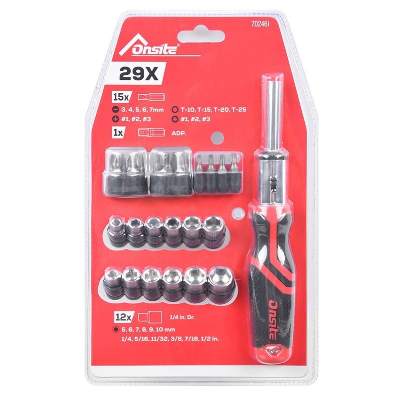 Jogo de Soquetes e Bits 1/4'' - 29 Peças (702461) - Onsite