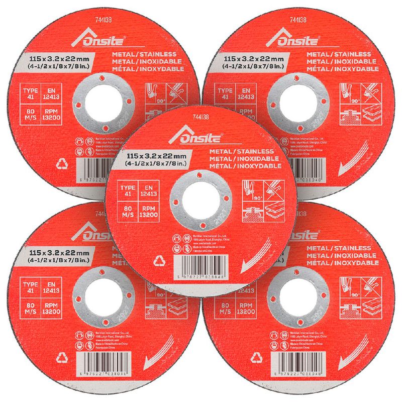 Kit Disco de Corte 4.1/2'' x 3,2mm x 7/8'' Com 5 Unidades (744138) - Onsite